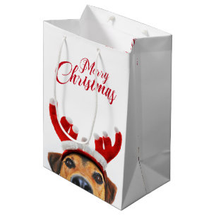 Niedlich Funny Christmas Hund Rentier Antler Headb Mittlere Geschenktüte
