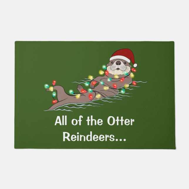 Niedlich Funny Christmas Lights Otter Rentiers Fußmatte (Vorderseite)