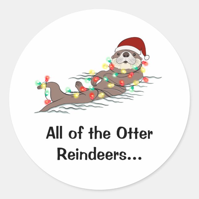 Niedlich Funny Christmas Lights Otter Rentiers Runder Aufkleber (Vorderseite)