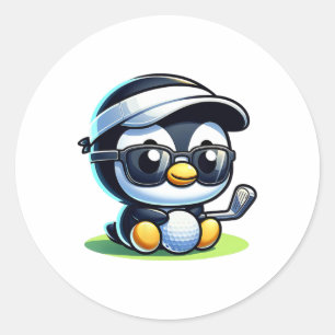 Niedlich Funny Cool Pinguin Golf Sport Runder Aufkleber