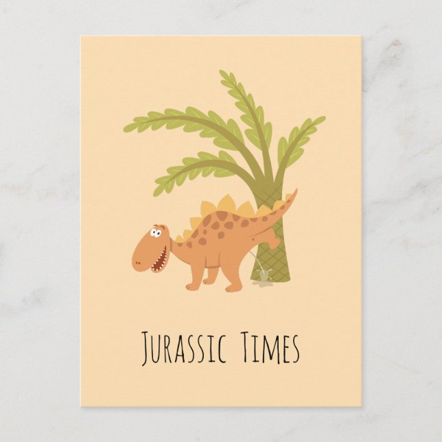 Niedlich Funny Dinosaur Dino Peeing Jurassic Fern Postkarte (Vorderseite)