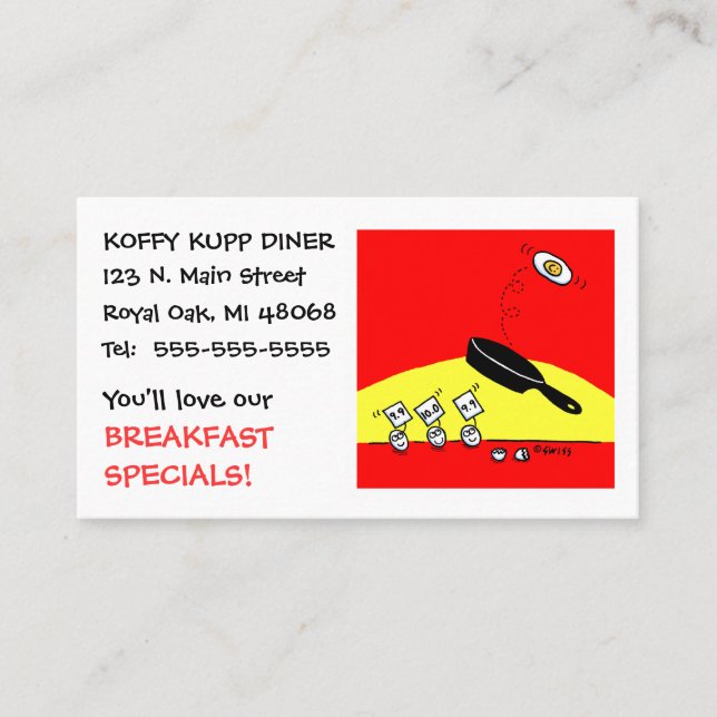 Niedlich Funny Eggs Cartoon Frühstück Restaurant Visitenkarte (Vorderseite)