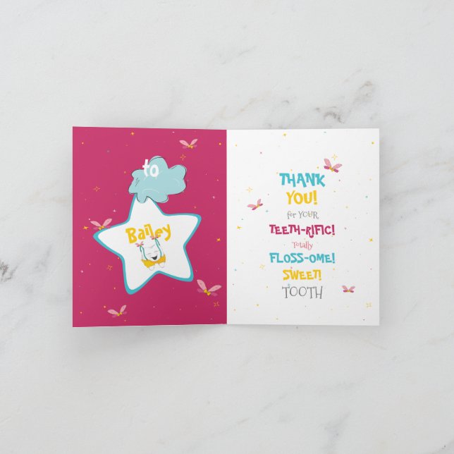 Niedlich Funny Funkelnd Magic Tooth Fairy Danke Karte (Innenseite)