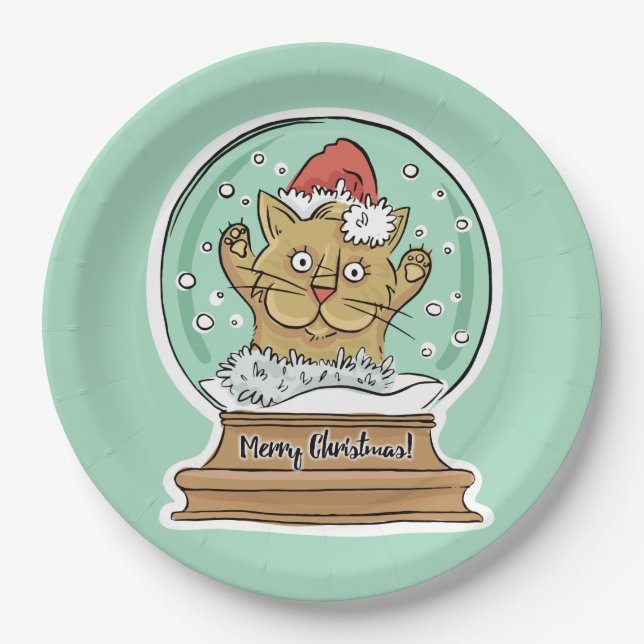 Niedlich Funny Funny Christmas Cat Papier Teller (Vorderseite)