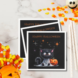 Niedlich Funny Ghost Black Kitten Halloween Serviette