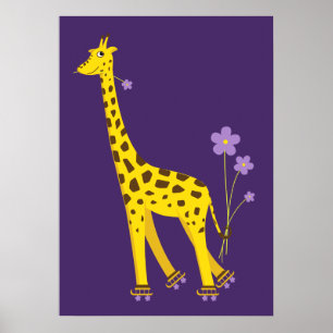 Niedlich Funny Giraffe Roller Skaten Kids Poster