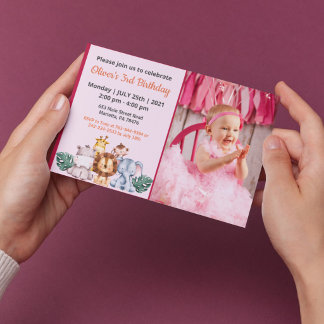 Niedlich Funny | Girls Foto Geburtstag Einladung