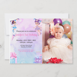 Niedlich Funny | Girls Foto Geburtstag Einladung