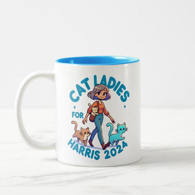 Niedlich Funny Girly Childless Cat Lady Kamala Har Zweifarbige Tasse (Links)