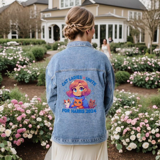 Niedlich Funny Girly Childless Cat Lady Unite Harr Jeansjacke (Hochzeit Rückseite)