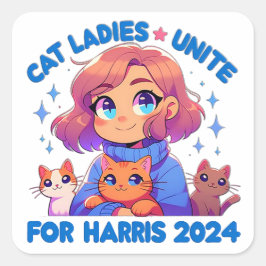 Niedlich Funny Girly Childless Cat Lady Unite Harr Quadratischer Aufkleber