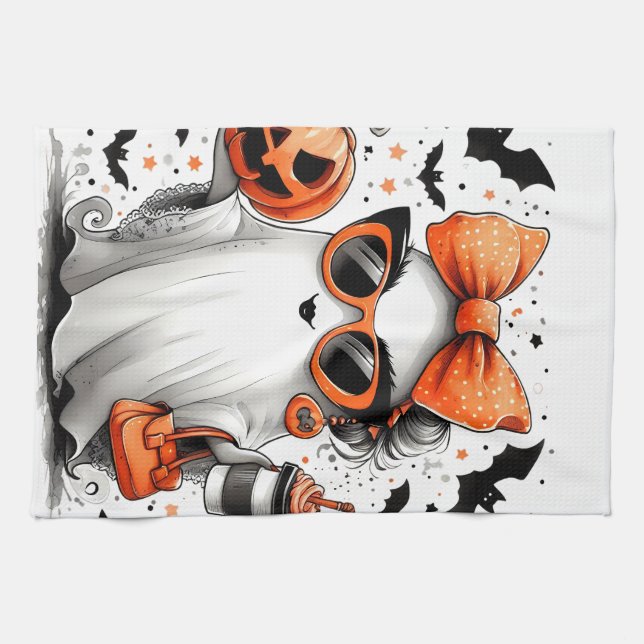 Niedlich Funny Halloween Ghost Geschirrtuch (Horizontal)