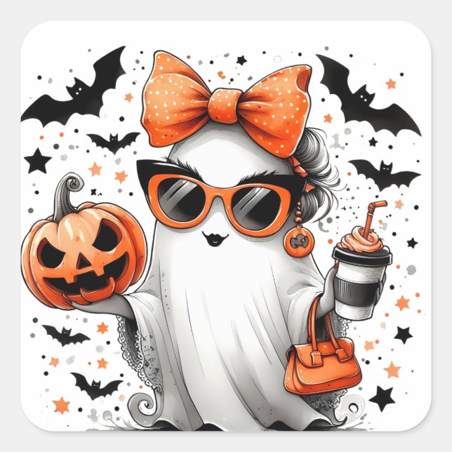 Niedlich Funny Halloween Ghost Quadratischer Aufkleber (Vorderseite)
