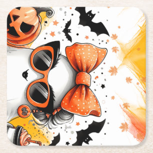 Niedlich Funny Halloween Ghost Rechteckiger Pappuntersetzer