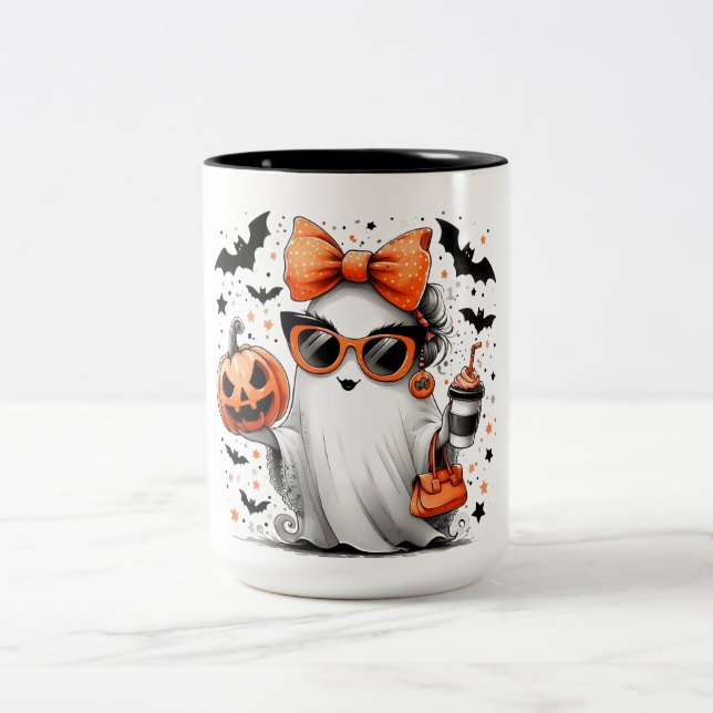 Niedlich Funny Halloween Ghost Zweifarbige Tasse (Mittel)