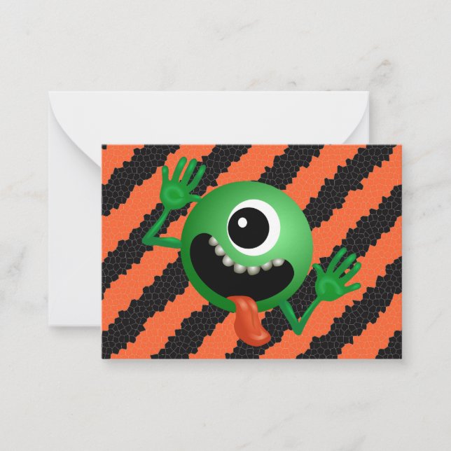Niedlich Funny Kids Halloween Space Alien Mitteilungskarte (Vorderseite)