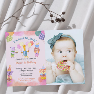 Niedlich Funny | Kinder Foto Geburtstag Einladung
