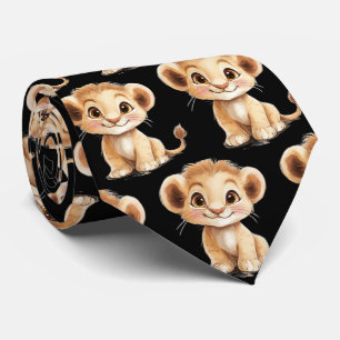 Niedlich Funny lächelnd Lion Cub Black Neck Tie Krawatte