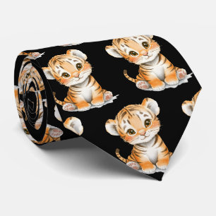 Niedlich Funny lächelnd Tiger Black Neck Tie Krawatte