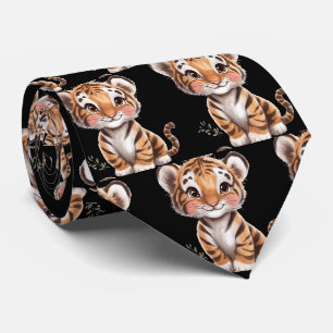 Niedlich Funny lächelnd Tiger Black Neck Tie Krawatte