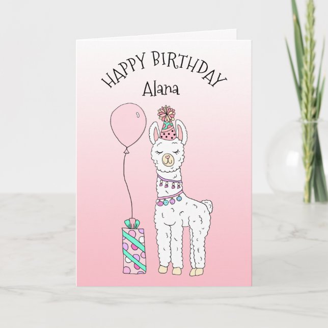 Niedlich Funny Lama Spaß Happy Birthday Karte (Vorderseite)
