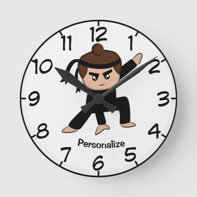 Niedlich & Funny Little Ninja Boy Cartoon Personal Runde Wanduhr (Vorderseite)