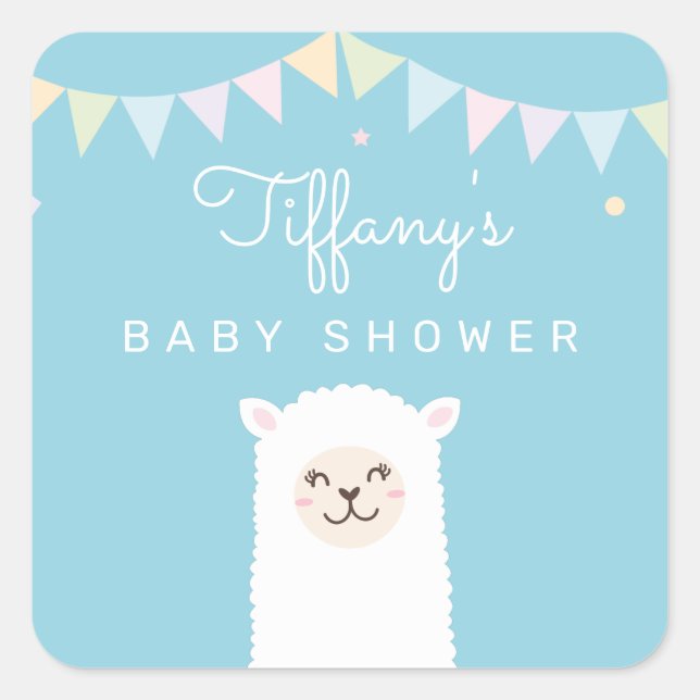 Niedlich Funny Llama Momma Fiesta Baby Boy Dusche Quadratischer Aufkleber (Vorderseite)