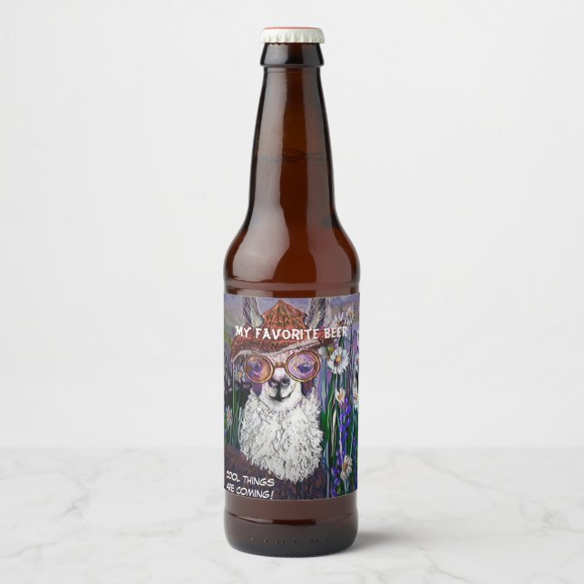 Niedlich Funny Mama Llama Behalte Ihr Cool Bierflaschenetikett (Vorderseite)