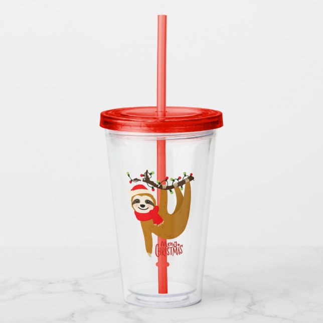Niedlich Funny MerChristmas Sloth | Urlaub Acryltrinkbecher (Vorderseite)