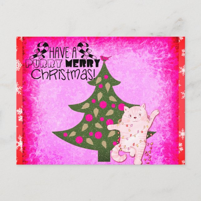 Niedlich Funny Merry Christmas Cat Postkarte (Vorderseite)