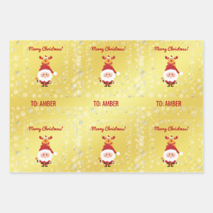 Niedlich Funny Modern Rudolph Santa Personalisiert Geschenkpapier Set