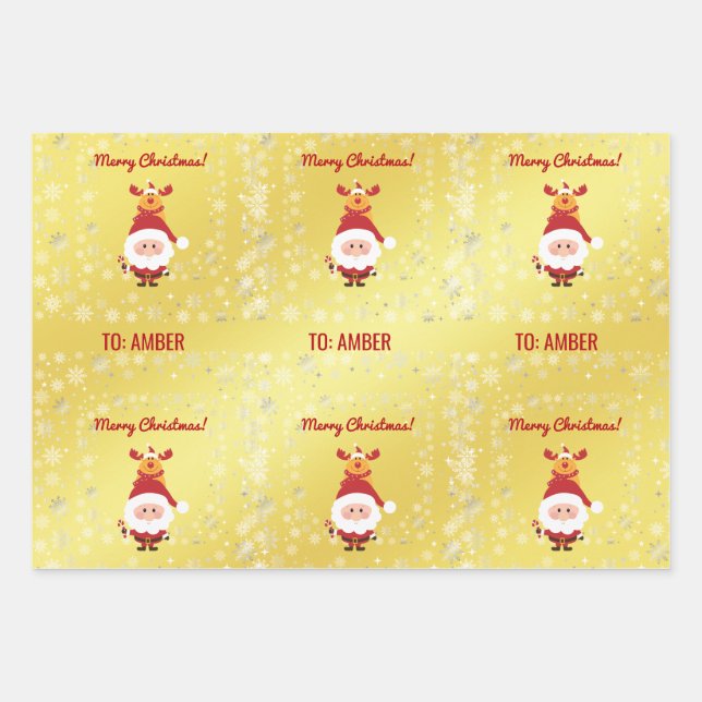 Niedlich Funny Modern Rudolph Santa Personalisiert Geschenkpapier Set (Vorderseite)