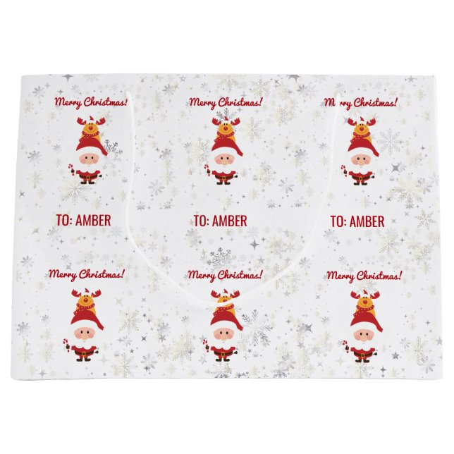 Niedlich Funny Modern Rudolph Santa Personalisiert Große Geschenktüte (Vorderseite)