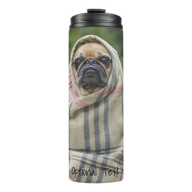 Niedlich & Funny Mops, kundenspezifischer Texttumb Thermosbecher (Vorderseite)