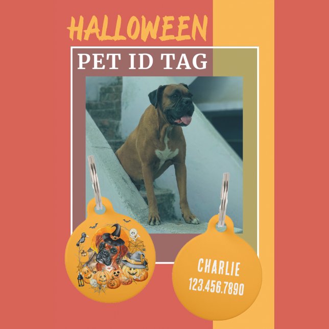 Niedlich Funny Personalisiert Boxer Hund Halloween Haustiermarke (Front and Back)