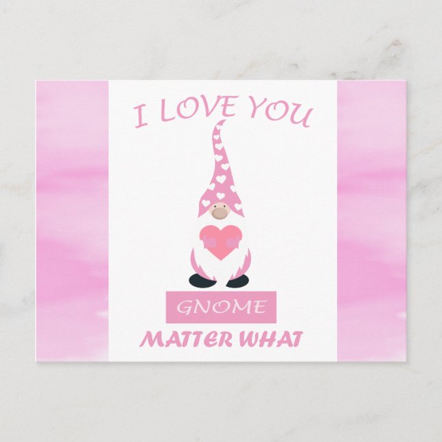 Niedlich Funny Pink Valentinstag Gnome Herz Postkarte (Vorderseite)