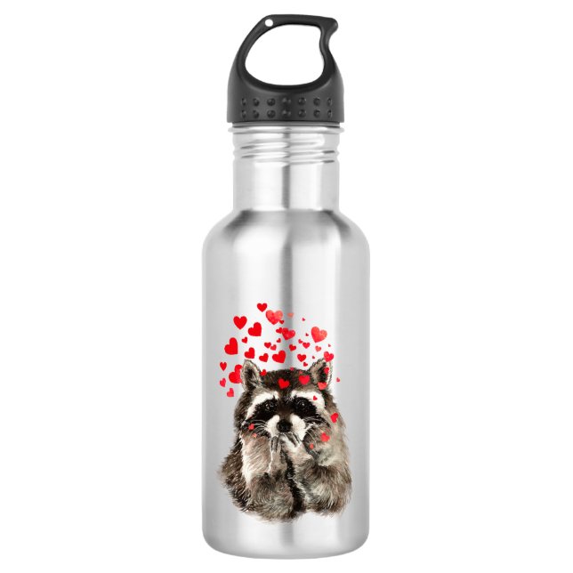 Niedlich Funny Raccoon Blown Kisses Liebe Herz Trinkflasche (Vorderseite)