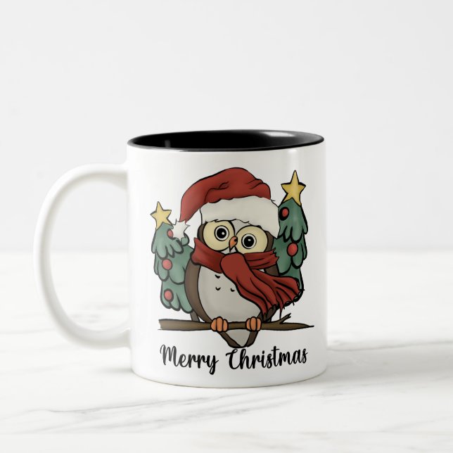 Niedlich Funny Santa Owl Weihnachten Zweifarbige Tasse (Links)