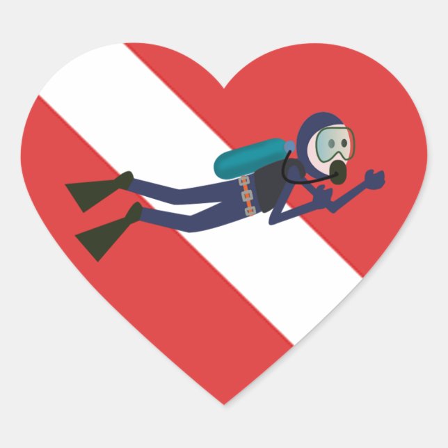 NIEDLICH FUNNY SCUBA DIVER MIT ROTEM SCHLAGGESCHEN Herz-Aufkleber (Vorderseite)