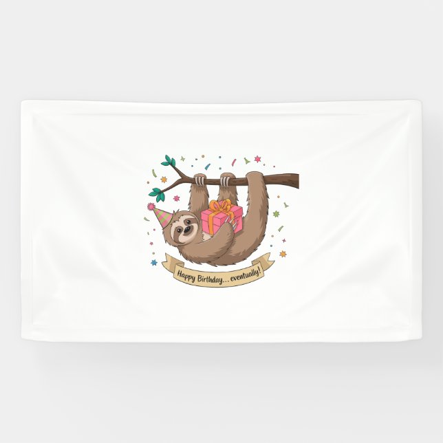 Niedlich Funny Sloth Happy Birthday Banner (Horizontal)