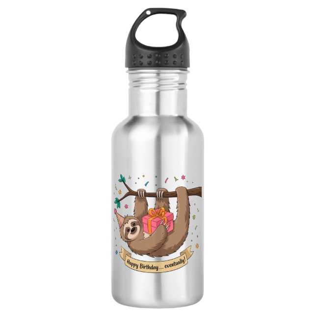 Niedlich Funny Sloth Happy Birthday Edelstahlflasche (Vorderseite)