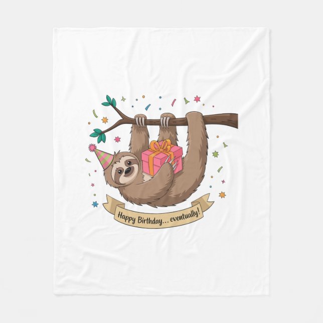 Niedlich Funny Sloth Happy Birthday Fleecedecke (Vorderseite)