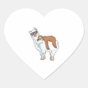 Niedlich Funny Sloth Riding Llama Herz-Aufkleber