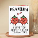 Niedlich Funny Tomato Pun Oma Happy Geburtstag Dankeskarte<br><div class="desc">Suchen Sie eine einzigartige Möglichkeit,  Ihre Liebe und Ihren Spaß zu Ihrem Großeltern auszudrücken? Unsere lustige Grußkarte für den Tomatenkuchen ist die perfekte Wahl für jede Großmutter zum Geburtstag! Passen Sie es an,  indem Sie Ihre eigene persönliche Nachricht hinzufügen.</div>