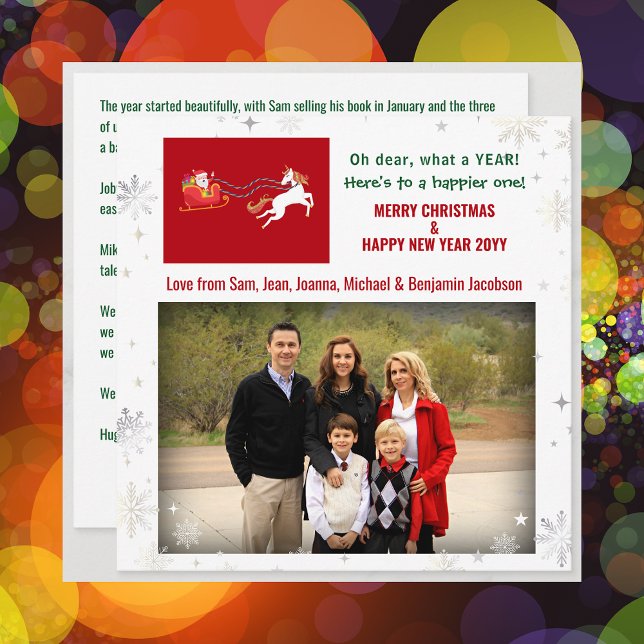 Niedlich Funny Unicorn Santa Spaß Foto Weihnachten (Funny Cute Unicorn Santa Sleigh Oh Deer What a Year Merry Christmas Happy New Year 1 Photo Letter )