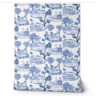 Niedlich Funny Vintag Blue White Rabbit Toile de J Tapete