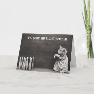 Niedlich Funny Vintag Cat Geburtstag Bowling Karte