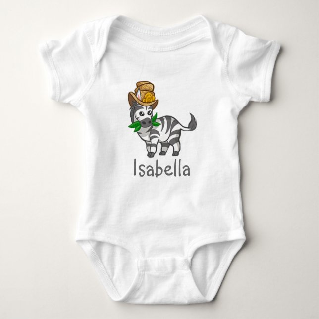 Niedlich Funny Wildlife Zebra Hat Leafs Baby Name Strampler (Vorderseite)