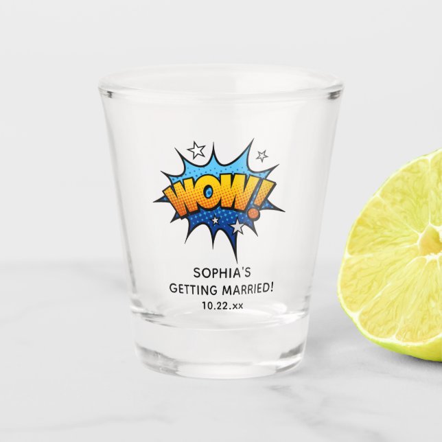 Niedlich Funny Wow Junggeselinnen-Abschied Gefalle Schnapsglas (Vorderseite)