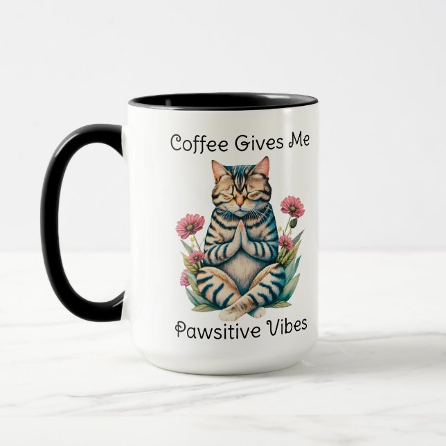 Niedlich Funny Yoga Cat Floral Serenity Kaffee Lov Tasse (Links)